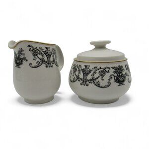 ROYAL DOULTON Hotel Creamer Sugar Set Black Floral England Vintage